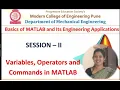 SESSION II VARIABLES OPERATORS AND COMMANDS IN MATLAB