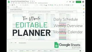 The Ultimate Editable Planner - Monthly Calendar Weekly Planner Daily Schedule Google Sheets