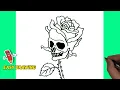 How To Draw Skull Of Rose Easy Skull Of Rose Line Drawings Tattoo drawing idea Easy drawing