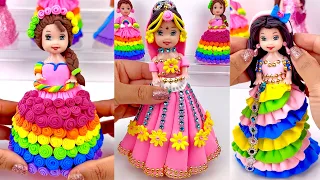 DIY How to Make Polymer Clay Miniature Rainbow Doll Dress | DIY Easy Super Clay Tutorial | ASMR #diy