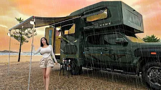 Luxury Motorhome Camping In The Rain 