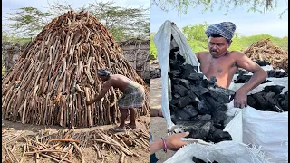 Traditional Wooden CHARCOAL making in our Village Charcoal countryfoodcooking