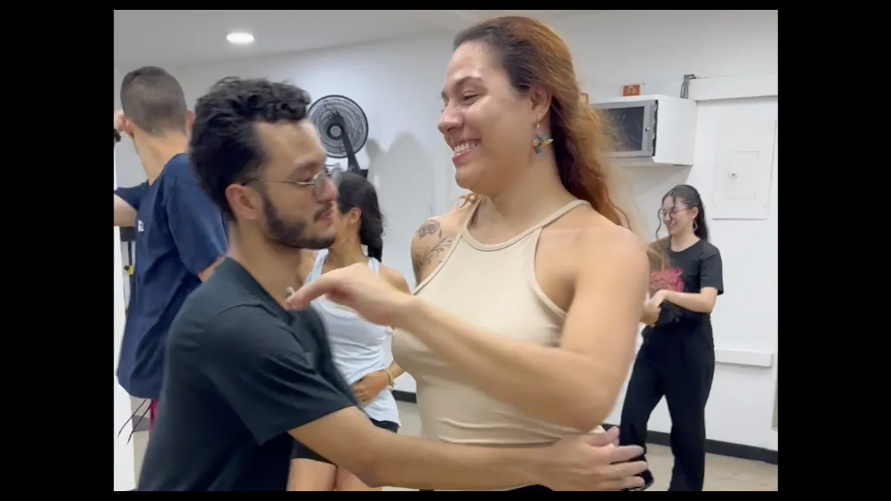 Group salsa class at Siembrala Dance Academy in Medellin Colombia