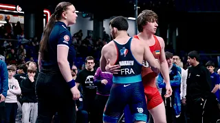 U20 Vladyslav Kharysh (UKR) vs Khizir Dasiyev (FRA) 65kg. Freestyle men wrestling tournament.C-cam-m