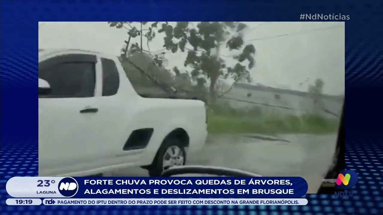 Forte chuva provoca quedas de árvores, alagamentos e deslizamentos em Brusque