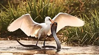 White Storks Battle Cobras In A Struggle For Survival; Crocodiles, Leopards, And Wild Buffaloes.