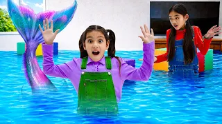 Ellie & Charlotte Mermaid Pretend Play! 🧜‍♀️ Magic Wand Floods the House Fun Kids Video