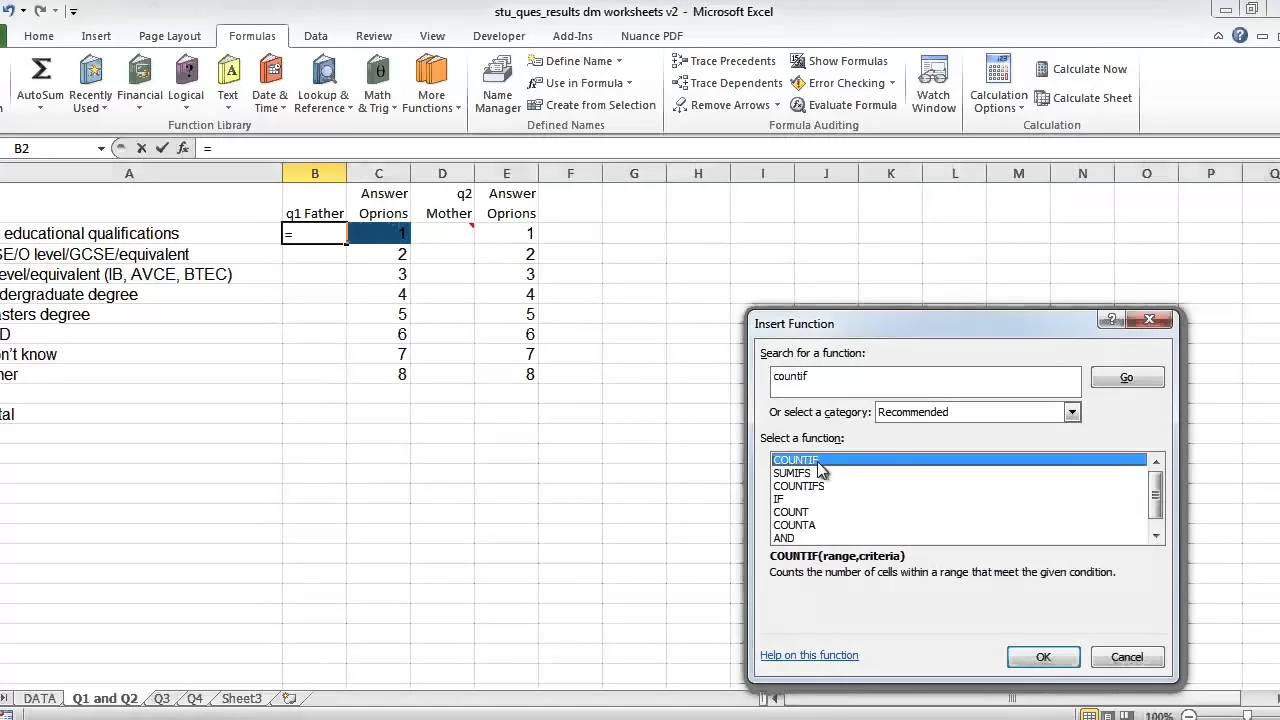 Excel and Questionnaires: How to enter the data and create the charts