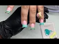 Stripe and Polka Dot Hibiscus Flower French Acrylic Nails Fill