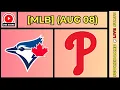 Toronto Blue Jays vs Philadelphia Phillies MLB Baseball August 8 2026 Live SCOREBOARD EN VIVO
