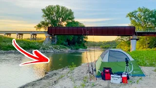 SOLO Overnight Camping Beneath a REMOTE Railroad Bridge!! (2 Flathead Night)