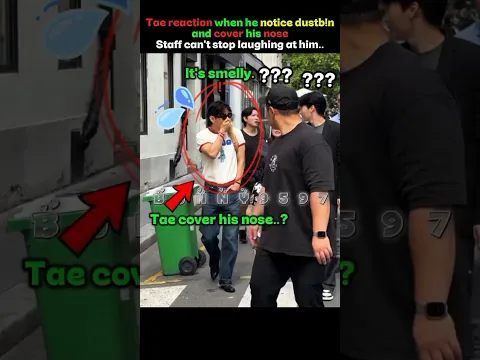 Tae walking covering his nose staff can't stop laughing.