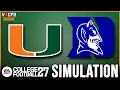 Miami Week 11 Simulation vs Duke College Football 27