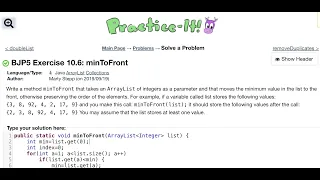 Java Practice It Exercise 10 6 minToFront ArrayList collections array list