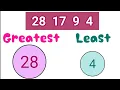 Arranging Numbers GREATEST TO LEAST for Preschool