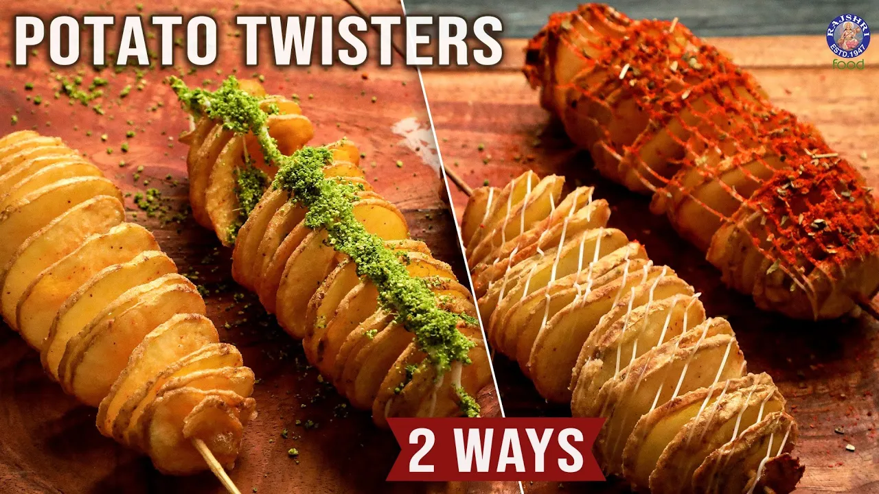 Potato Twisters at Home - 2 ways Baked & Fried   Potato Starters/ Snacks   Potato Spiral Stick