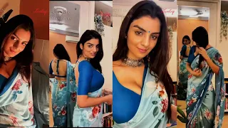 anveshi jain latest live in blue saree anveshi jain hot talk anveshi jain live 