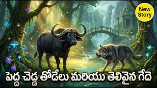 Big Bad Wolf and Intelligent Buffalo | Telugu Kids Story | Moral Story