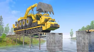 Crossing the MOST DANGEROUS Broken Bridge With a Giant Excavator Transport Ever