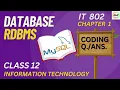 Coding Question Class 12 IT Database RDBMS SQL queries Information Technology 802 Board Exam PYQ