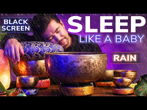 SLEEP THROUGH THE NIGHT | Heavy Rain + Tibetan Singing Bowls • 11 Hours • BLACK SCREEN