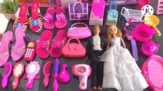 Satisfying Barbie Wedding Set Bride Groom Doll Dress Up Shoes Bags Makeup Toys
