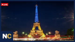 🔴LIVE: Eiffel Tower Lights Up Ukrainian Colors As Paris Highlights Ukraine | AQ1P