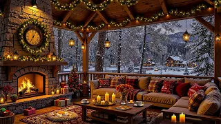 Peaceful Winter Porch In Forest Warm Fireplace Ambience With Calming Jazz For A Good Mood Relax 