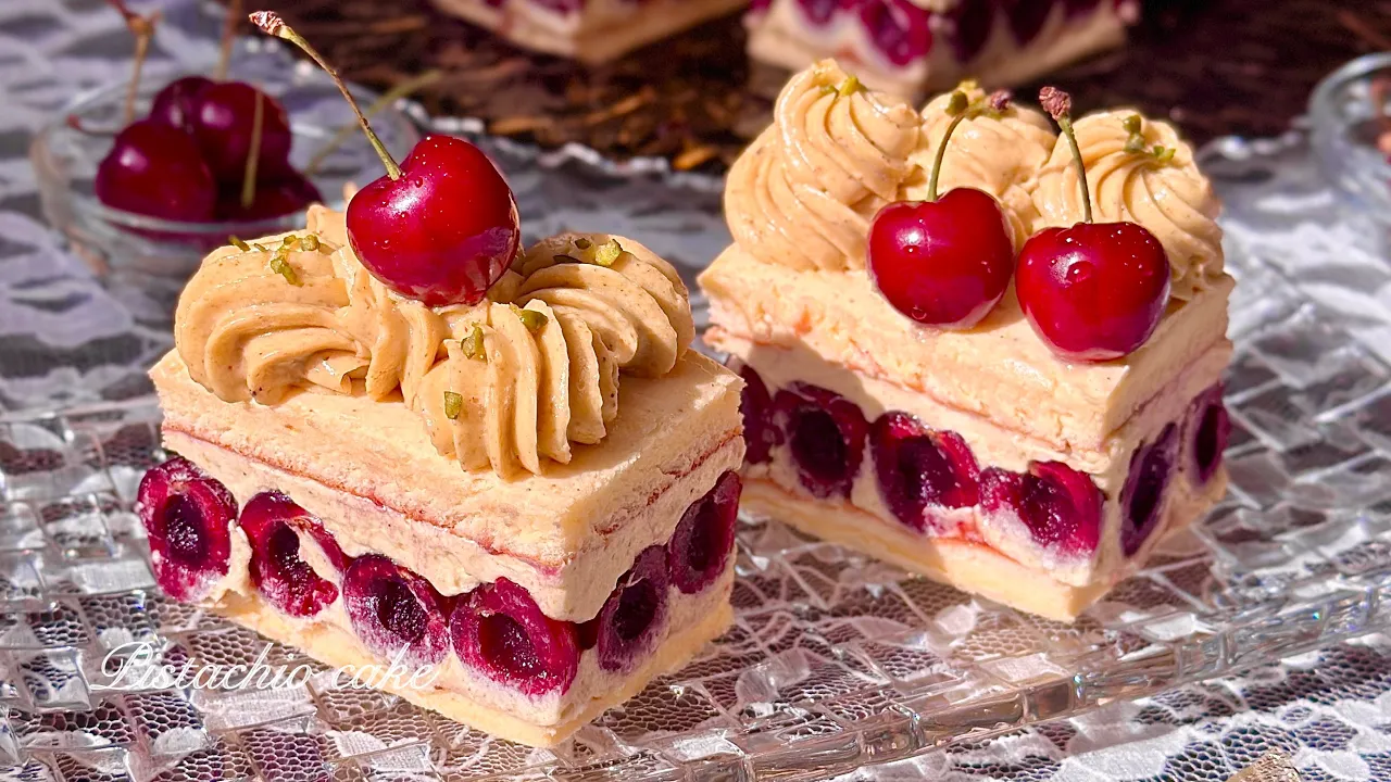 ꒰ピスタチオ🍒フレジェ꒱初ピスタチオ🤍見た目も味も大人っぽいケーキになりました🎂