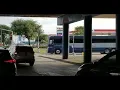 Greyhound Wayside Harrisburg Area Houston Texas Prevost X3-45 turning under the freeway 45 South