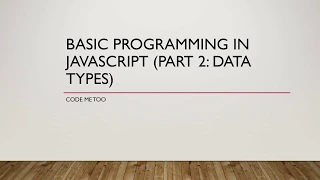 JavaScript Basics Part 2 Data Types