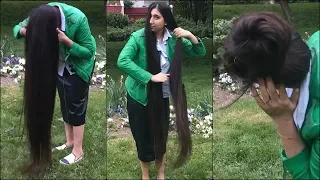 florentina sarkezi super long hair combing in the park