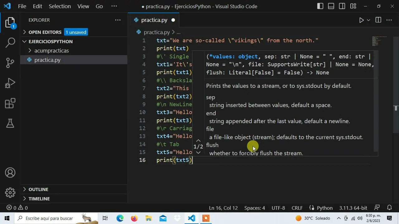 Curso de Programacion Python para Inteligencia Artificial Caracteres de Escape Video 08