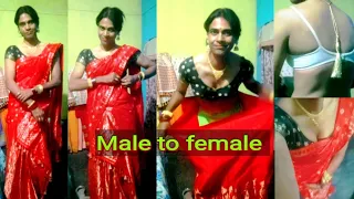 man living like a hot beautiful woman saree crossdresser male to female boy to girl dressupmakeupm2f
