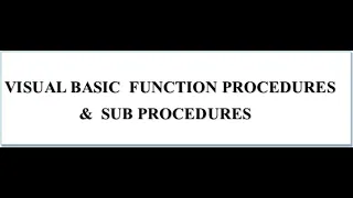 Function procedures sub procedures in visual basic