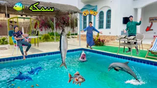 لما اخوك الصغير يصطاد سمك من حمام السباحه في الفيلا     علاء حسين دندنها