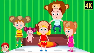 Five Little Monkeys Jumping on the Bed, Cartoon Videos and Nursery Rhymes for Kids