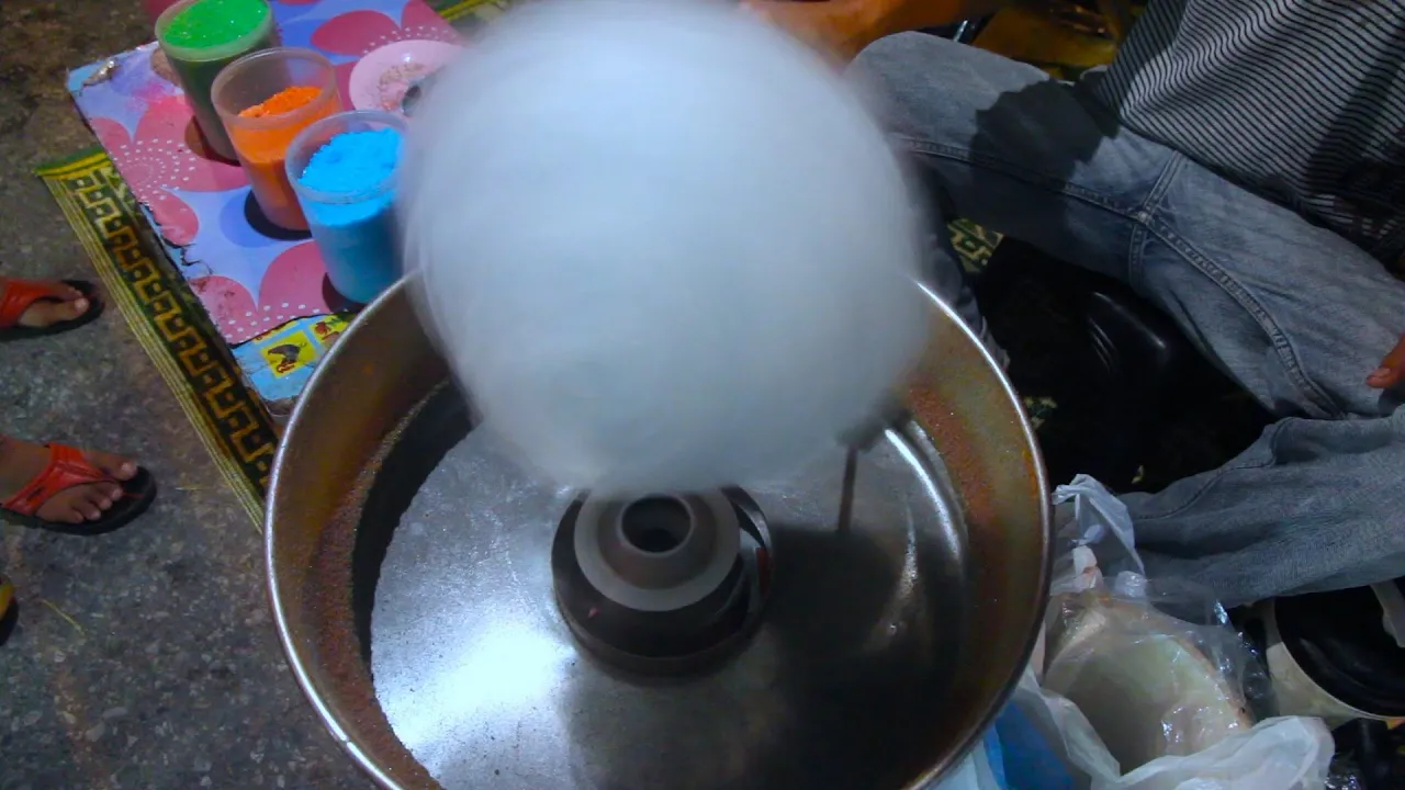 Street Food in Thailand. Cotton candy making in Thailand. Thai Street Food
