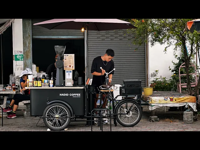ASMR Cafe Vlog Mini Coffee Shop Mobile Coffeebar Pop up Bike Barista Working Relax Kopi Carts Street
