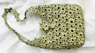 1  玛特拉菲草教程分享｜一线连拼花朵flower bag (1)#crochet #crochetbagpattern