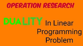 Duality in Lpp linear programming problem Operation Research Lecture 8