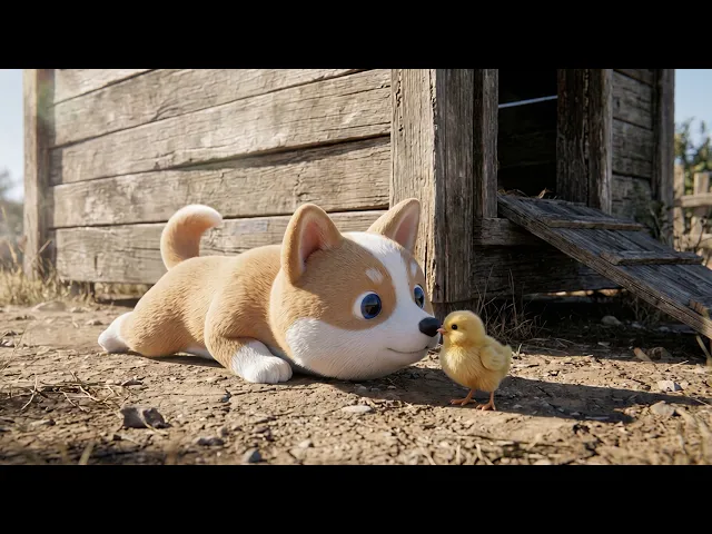 Moka is having fun with adorable farm animals! 🐮🐔🐑 The cutest puppy farm adventure!