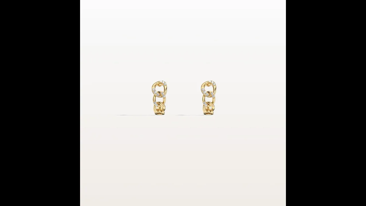 Lab-Grown Diamond Interlocking Chain Link Huggie Hoop Earrings in 14K Gold/Platinum