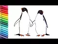 Drawing and Coloring Penguin - Learning Animals Names and Sound Color Pages For Kids