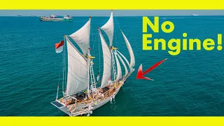 Sailing a Traditional Indonesian wooden ship (NO ENGINE).  (episode 283)