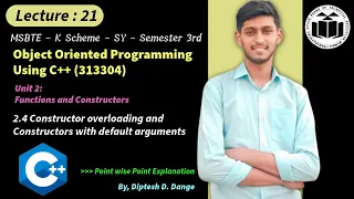2 4 Constructor Overloading and Constructors with default arguments MSBTE K Scheme 313304 OOP