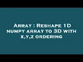 Array Reshape 1D numpy array to 3D with x y z ordering