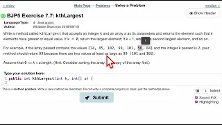Java Practice It Exercise 7 7 kthLargest arrays array basics