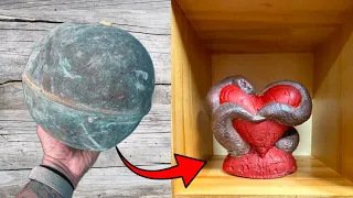 Copper Casting Solid Snake Wrapped Heart & Bronze Zombie Hands - BigStackD