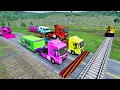 Download Lagu Double Flatbed Trailer Truck vs Speedbumps Train vs Car | Tractor vs Train | BeamNG.Drive #1090